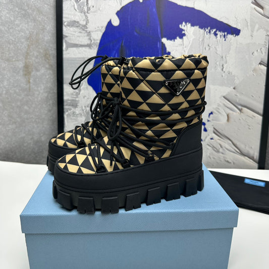 PRADA NYLON GABARDINE APRÈS SKI BOOTIES BLACK BEIGE