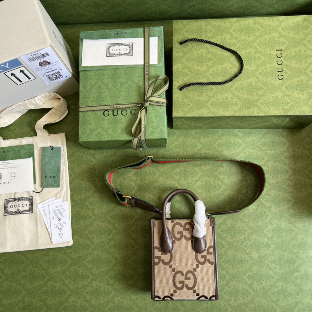 gg Jumbo gg Mini Tote Bag Camel And Ebony Jumbo Canvas For Women 8in/20cm 699406 UKMDG 2570