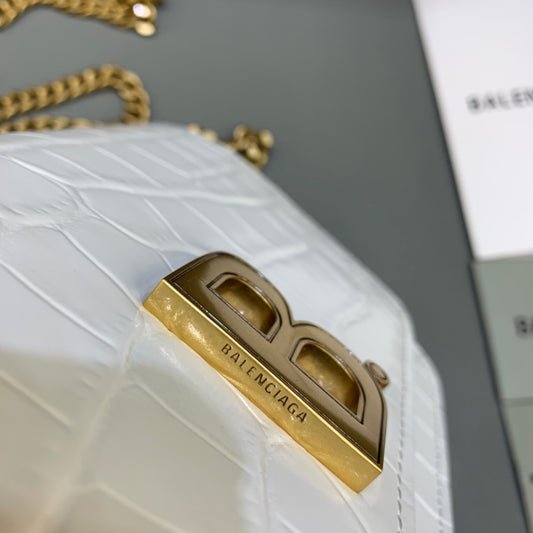 Balen Croc Embossed Patent B Bag With Chain In White, For Women, Bags 7.9in/20cm