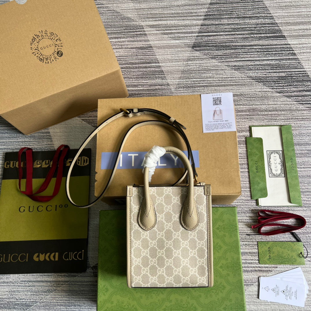 gg Mini Tote Bag With Interlocking G Beige For Women, Women’s Bags 7.8in/20cm gg 671623 UULBT 9683