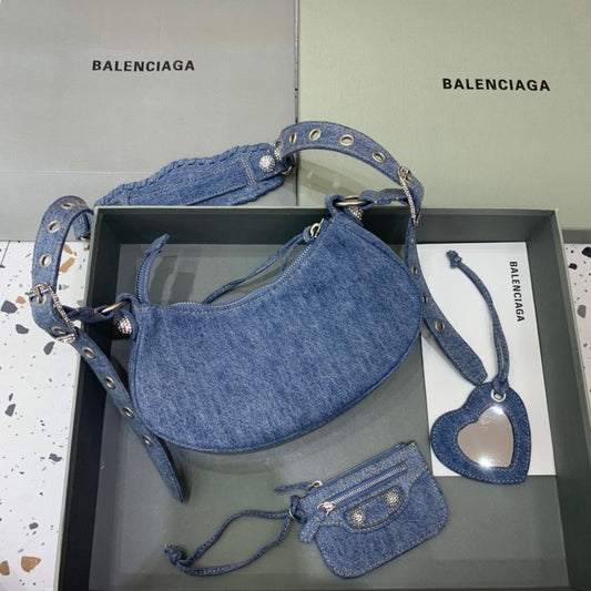 Balen Le Cagole XS Shoulder Bag In Blue Washed, For Women, Bags 10.2in/26cm
