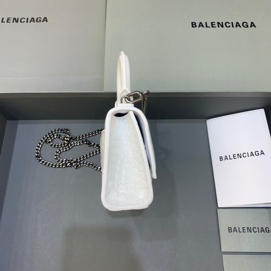 Balen Hourglass Mini Handbag With Chain In White, For Women, Bags 4.7in/12cm