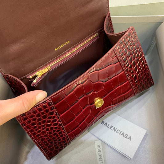 Balen Hourglass Small Handbag In Dark Red, For Women, Bags 9in/23cm