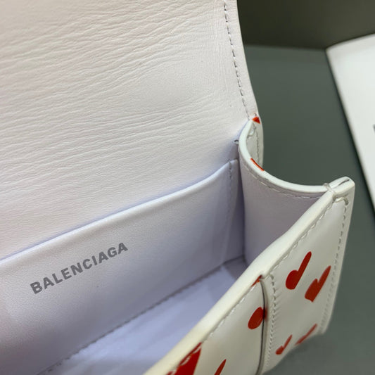 Balen Hourglass Mini Handbag With Chain In Red And White, For Women, Bags 4.7in/12cm