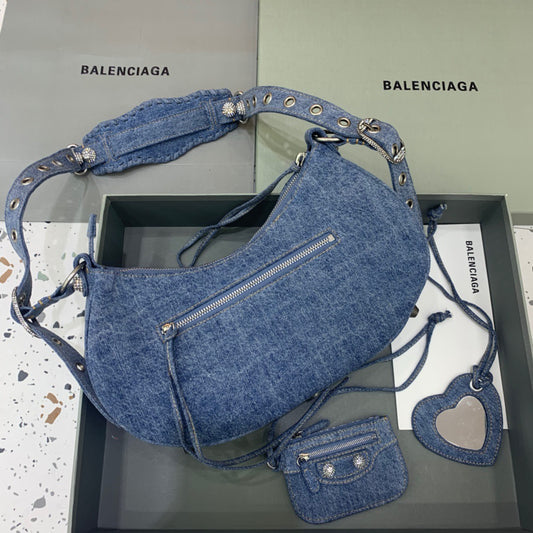 Balen Le Cagole XS Shoulder Bag In Blue Washed, For Women, Bags 13in/33cm