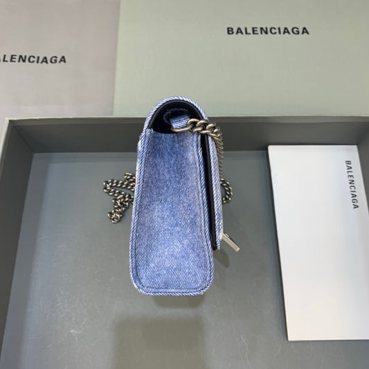 Balen Downtown Small Shoulder Bag With Chain Blue Washed, For Women, Bags 11.8in/30cm