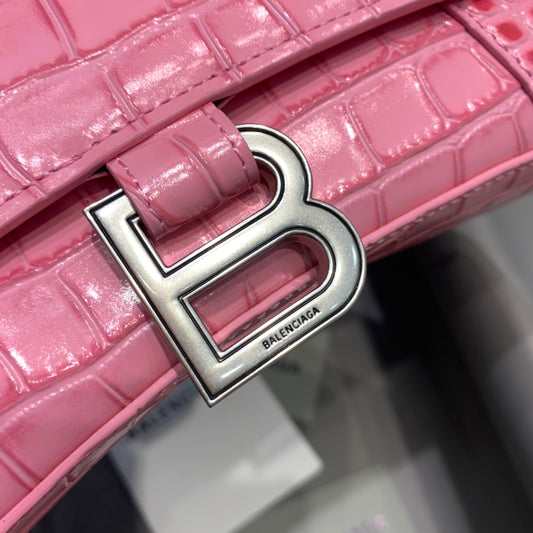 Balen Hourglass Small Handbag In Dark Pink, For Women, Bags 9in/23cm