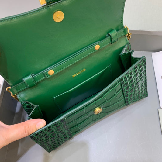 Balen Hourglass Wallet On Chain in Dark Green, For Women, Bags 9in/23cm