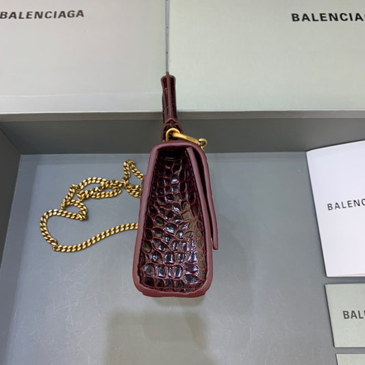 Balen Hourglass Mini Handbag With Chain In Dark Red, For Women, Bags 4.7in/12cm