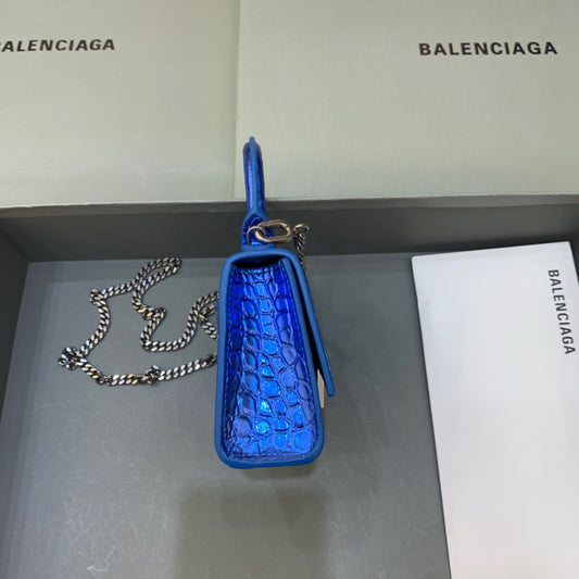 Balen Hourglass Mini Handbag With Chain In Light Blue, For Women, Bags 4.7in/12cm