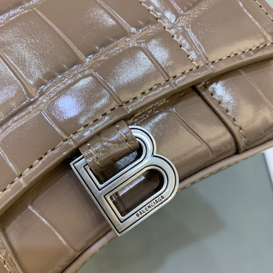 Balen Hourglass Mini Handbag With Chain In Earth Brown, For Women, Bags 4.7in/12cm