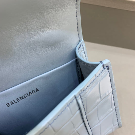 Balen Hourglass Mini Handbag With Chain In Blue, For Women, Bags 4.7in/12cm