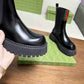 GUCCI WOMEN'S BOOT WITH WEB ANAND LEATHER BLACK ‎806398 AAD6T 1052