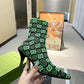 GUCCI GG 75MM KNIT ANKLE BOOTS BLACK FLUORESCENT GREEN FABRIC718378 FAAQP 1004