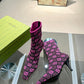GUCCI GG 75MM KNIT ANKLE BOOTS BLACK FLUORESCENT PINK FABRIC 718378 FAAQP 8610