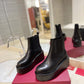 VALENTINO GARAVANI UNIQUEFORM V LOGO LEATHER PLATFORM BOOTS BLACK