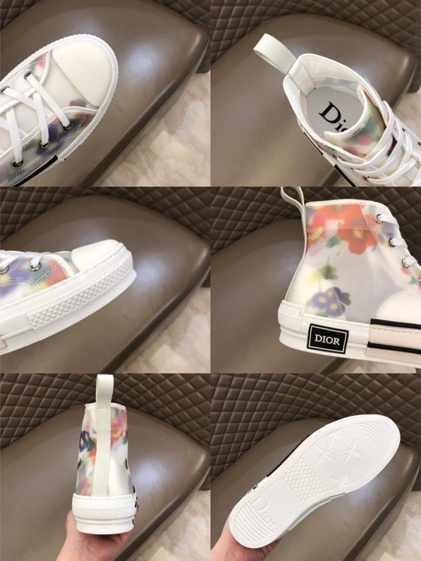 BL - DIR B23 White Floral Print HIGH-TOP SNEAKER