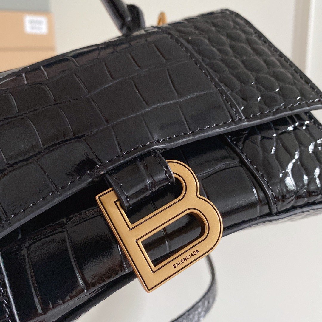 Balen Hourglass XS Handbag In Black, For Women, Women’s Bags 7.4in/19cm