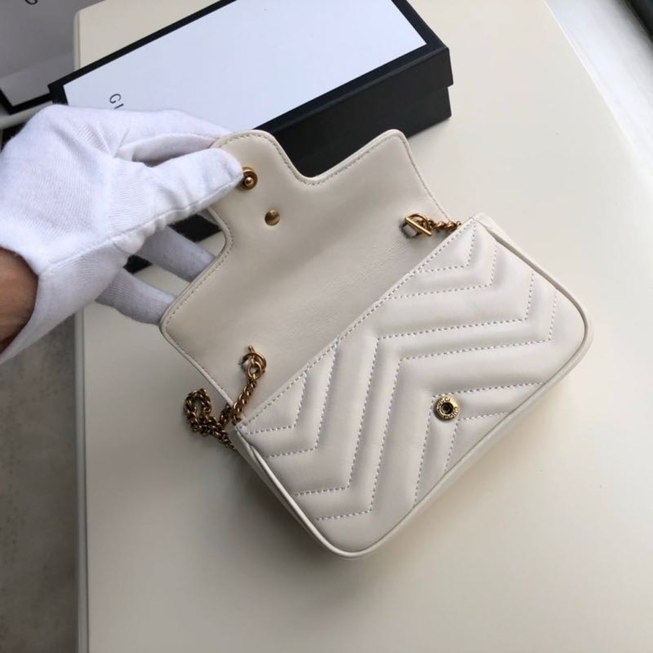 gg Marmont Matelassé Super Mini Bag White Matelassé Chevron For Women 6.2in/16.5cm gg 476433 DTDCT 9022