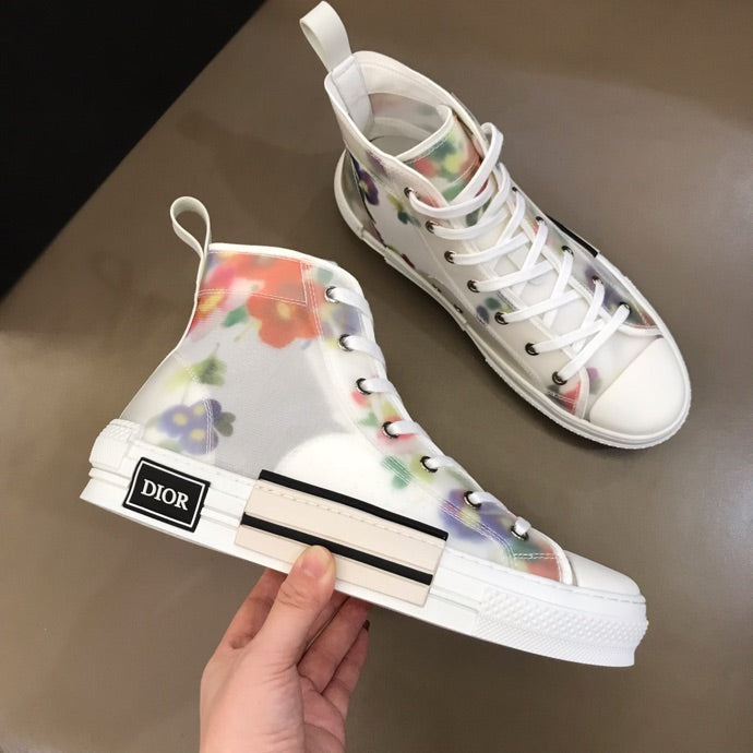 BL - DIR B23 White Floral Print HIGH-TOP SNEAKER