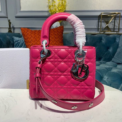 DI Medium Lady Bag Silver Hardware Hot Pink For Women 9.5in/24cm CD