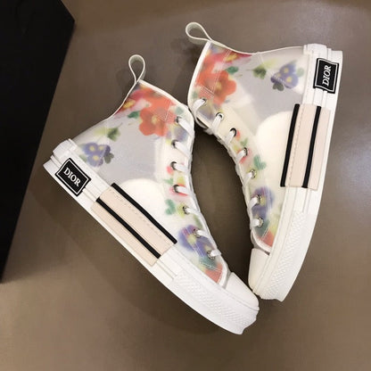 BL - DIR B23 White Floral Print HIGH-TOP SNEAKER