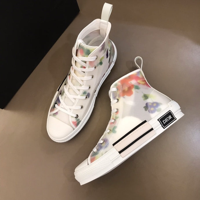 BL - DIR B23 White Floral Print HIGH-TOP SNEAKER