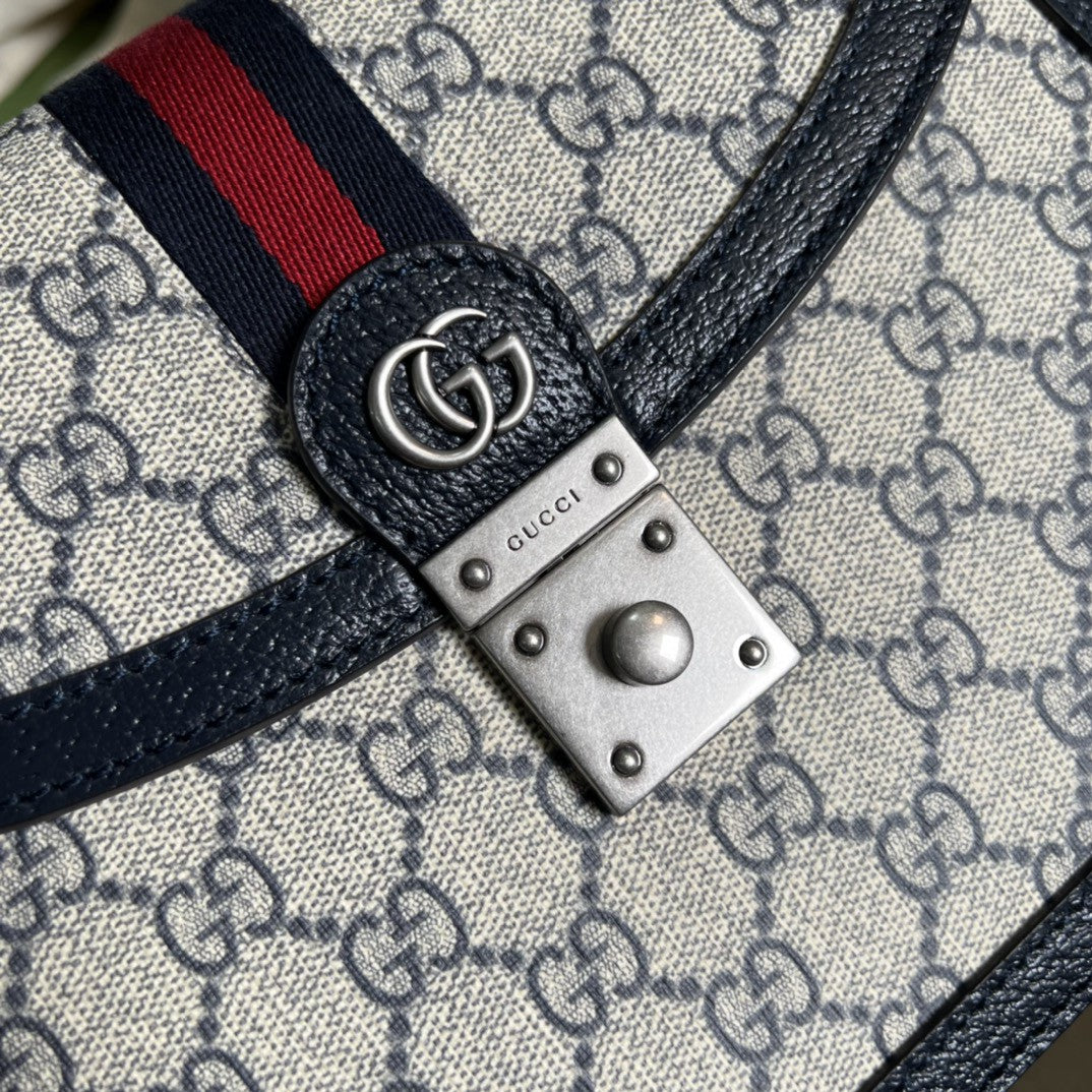 gg Ophidia Small Top Handle Bag Beige And Blue gg Supreme Canvas  For Women 10in/25cm 651055 96IWN 4076