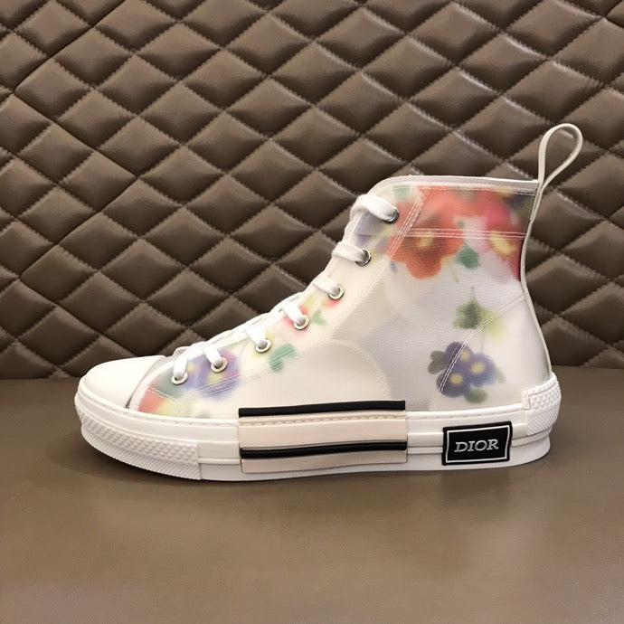 BL - DIR B23 White Floral Print HIGH-TOP SNEAKER