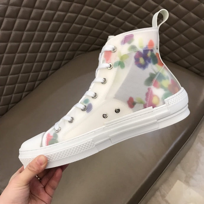 BL - DIR B23 White Floral Print HIGH-TOP SNEAKER