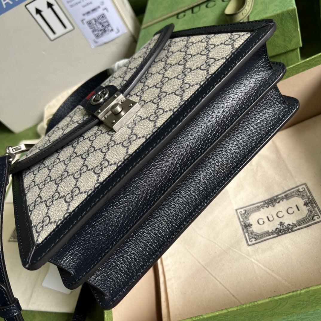 gg Ophidia Small Top Handle Bag Beige And Blue gg Supreme Canvas  For Women 10in/25cm 651055 96IWN 4076