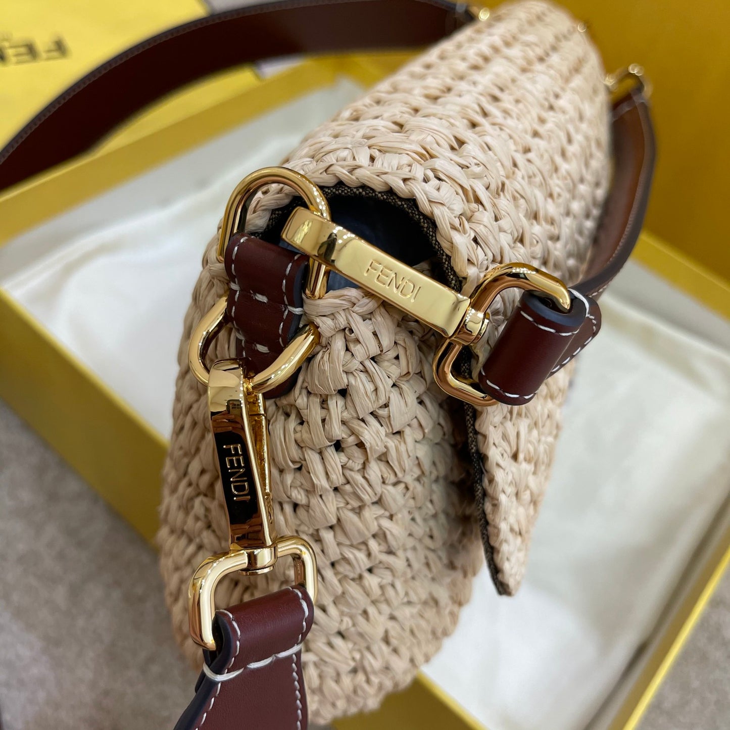 FI Baguette Woven Straw Red For Women, Women’s Handbags, Shoulder And Crossbody Bags 10.2in/26cm FF