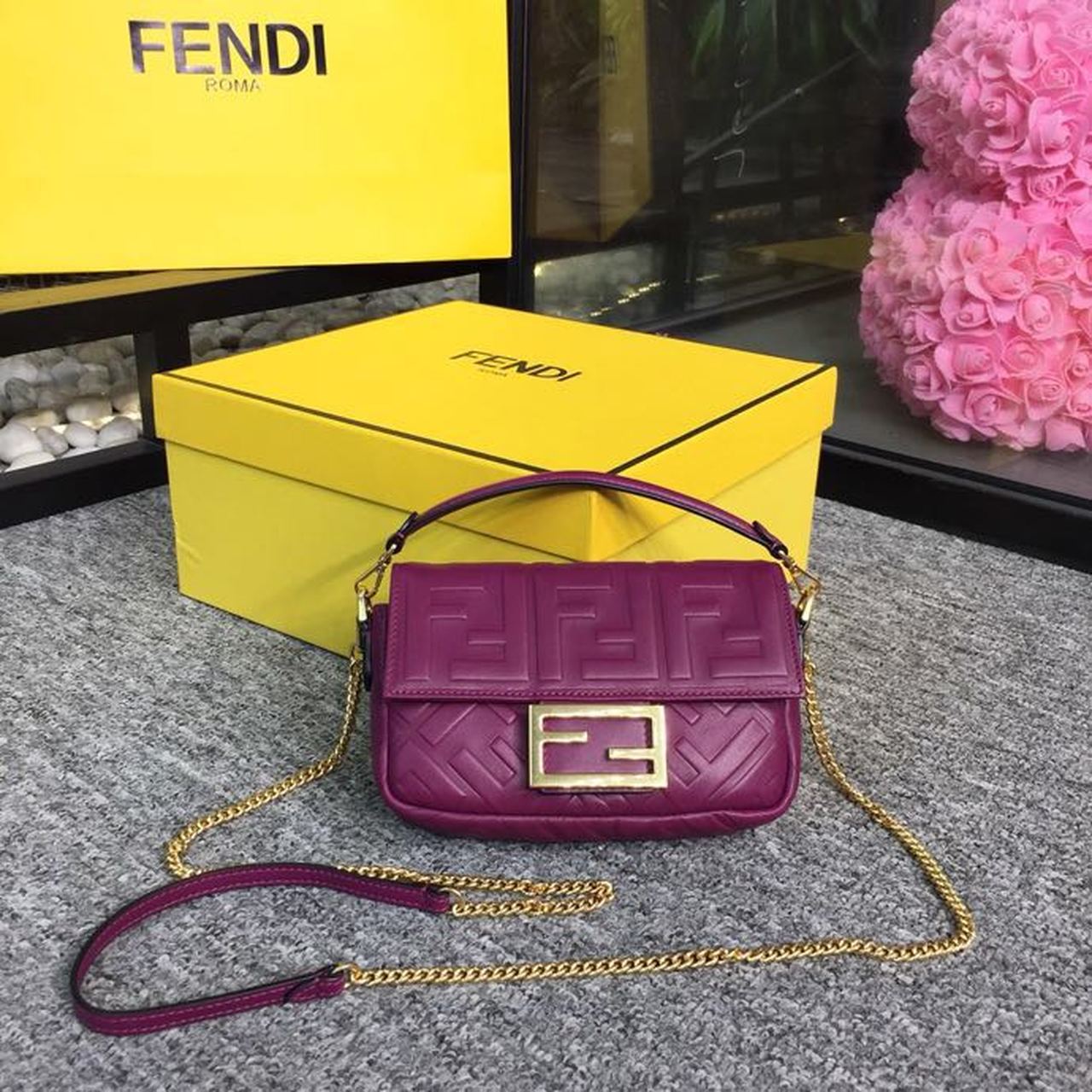 FI Baguette Nappa Purple For Women, Women’s Handbags, Shoulder And Crossbody Bags 7.4in/19cm FF 8BS017