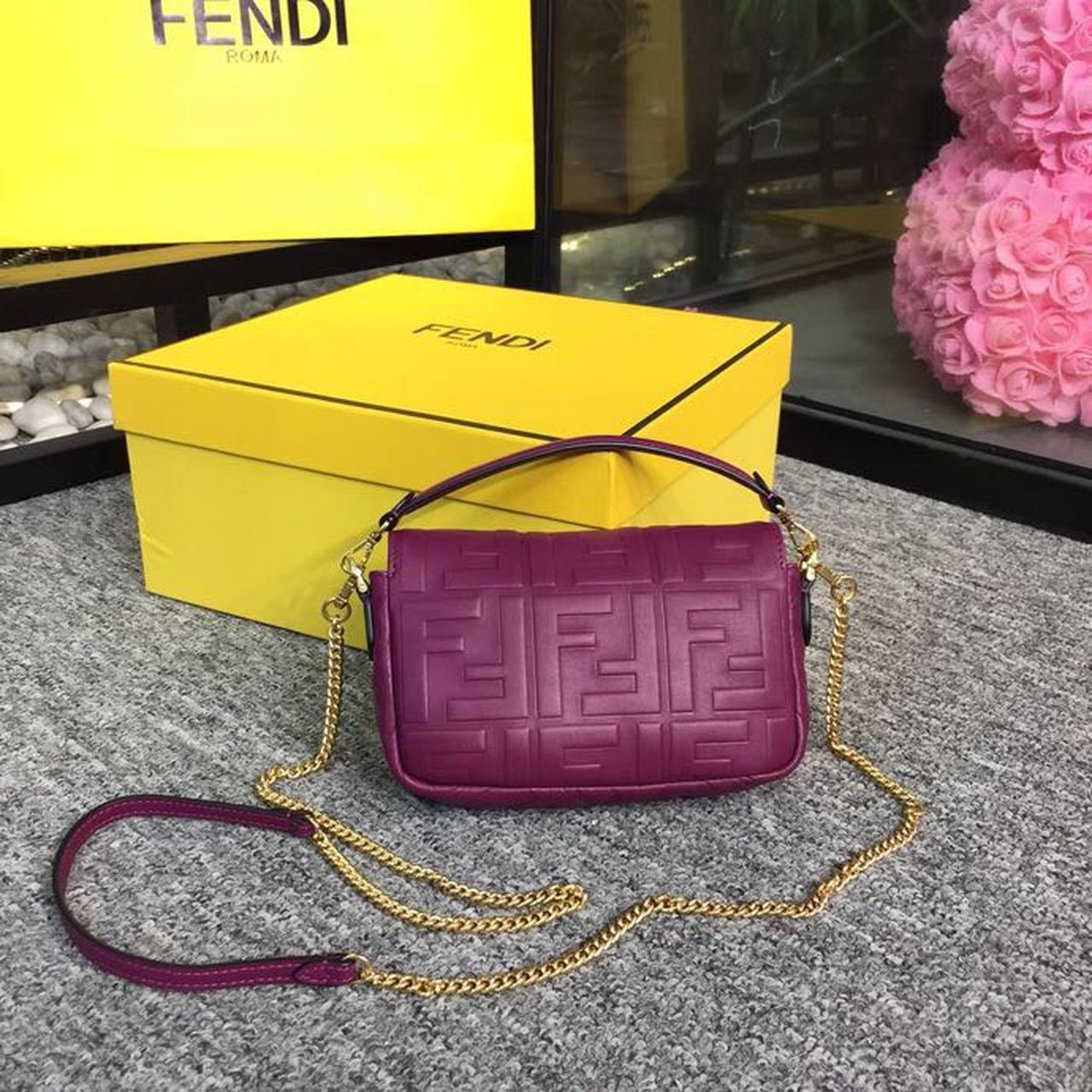 FI Baguette Nappa Purple For Women, Women’s Handbags, Shoulder And Crossbody Bags 7.4in/19cm FF 8BS017