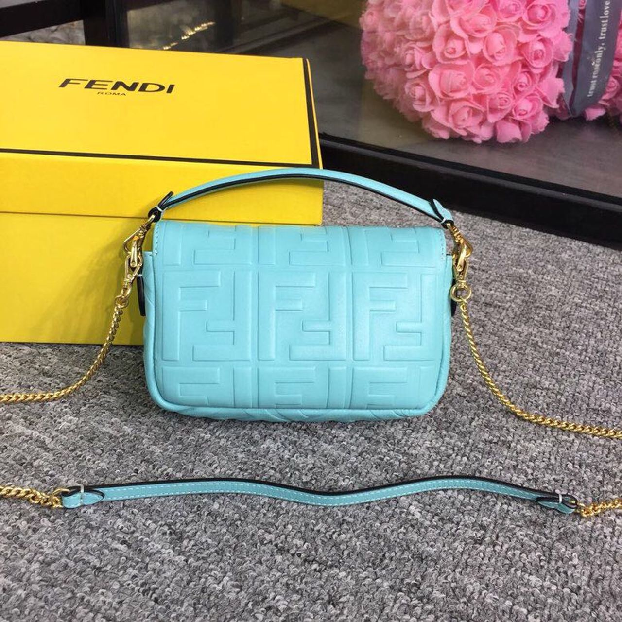 FI Baguette Nappa Light Blue For Women, Women’s Handbags, Shoulder And Crossbody Bags 7.4in/19cm FF 8BS017