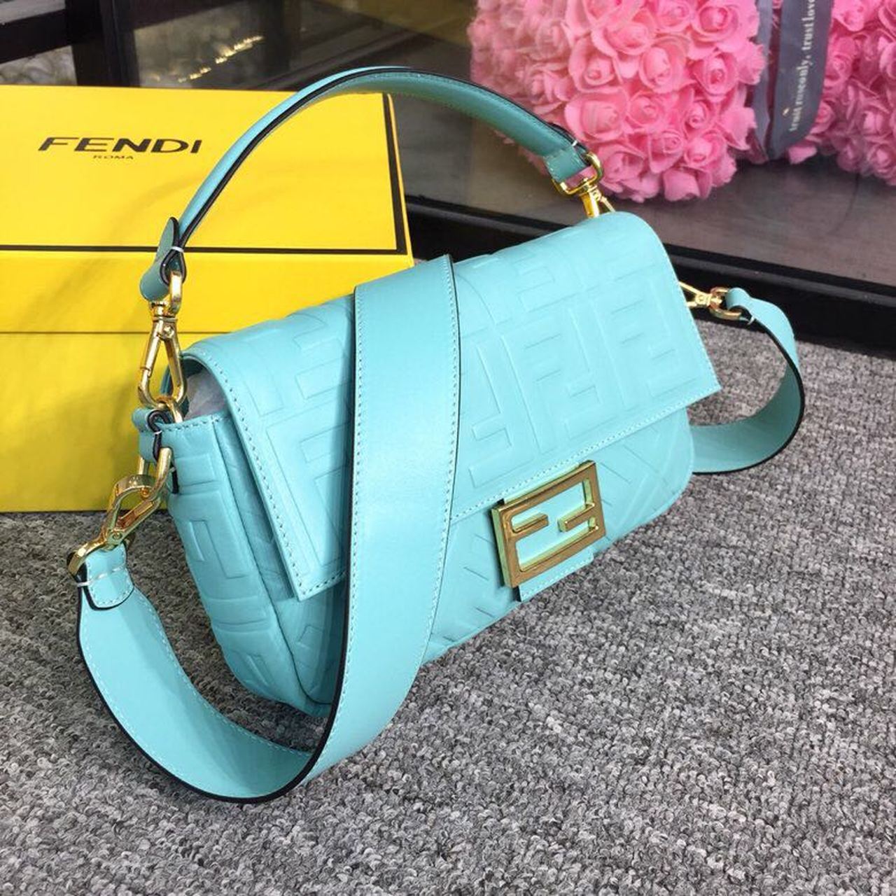 FI Baguette Nappa Light Blue For Women, Women’s Handbags, Shoulder And Crossbody Bags 10.6in/27cm FF 8BR600