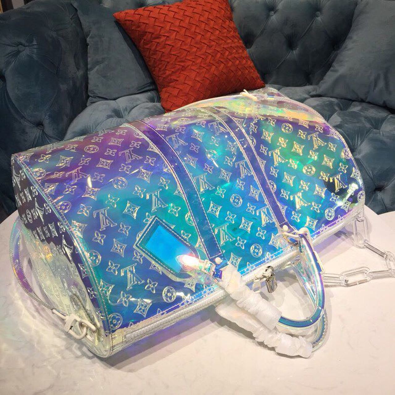 LV Keepall Bandouliere 50 Monogram PVC Iridescent Prism By Virgil Abloh For Men, Bags, Travel Bags 19.7in/50cm LV M53271