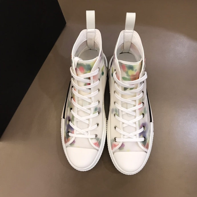 BL - DIR B23 White Floral Print HIGH-TOP SNEAKER