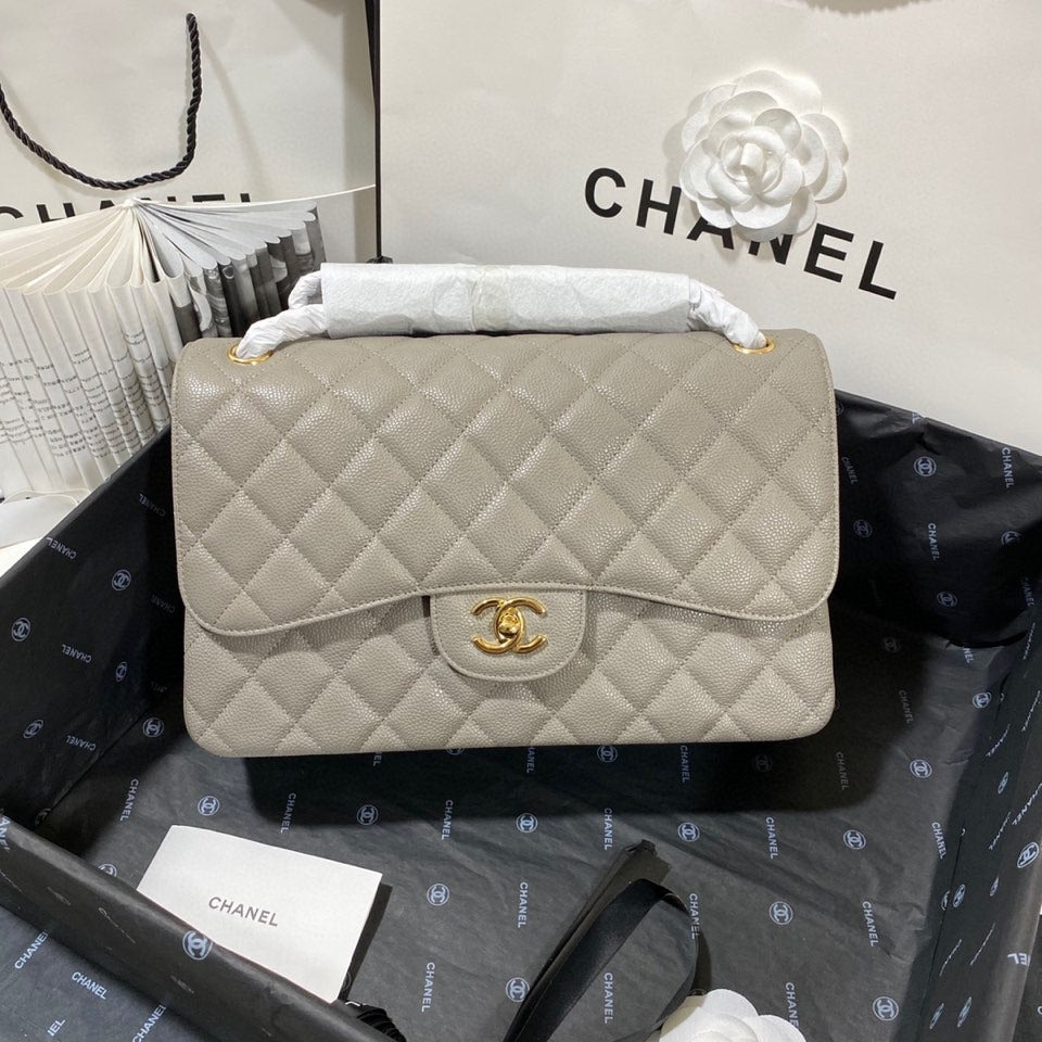 ChanelLarge Classic Handbag Gold Hardware Grey For Women, Women&#8217;s Handbags, Shoulder Bags 11.8in/30cm