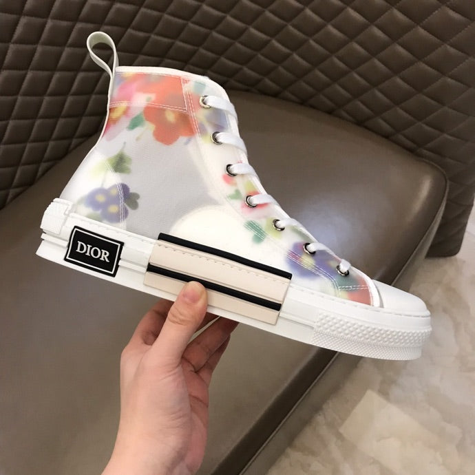 BL - DIR B23 White Floral Print HIGH-TOP SNEAKER