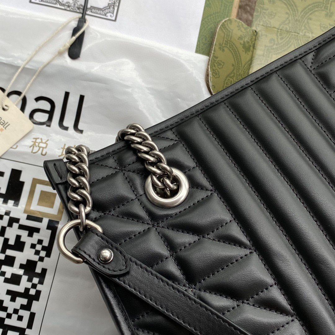 gg Marmont Small Tote Bag Black Matelasses For Women 10.4in/26.5cm gg 681483 UM8BN 1000