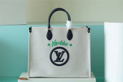 LV Onthego GM Monogram Giant And Raffia White/ Black For Women,  Shoulder And Crossbody Bags 41cm/16.1in LV 