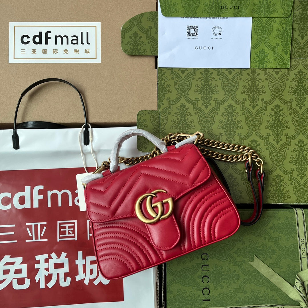 gg Marmont Mini Top Handle Bag Red For Women, Women&#8217;s Bags 8.3in/21cm gg ‎