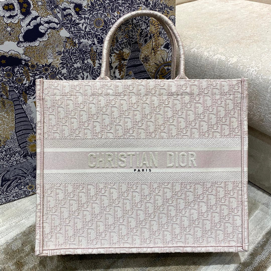 DI Large Book Tote Rose Des Vents Oblique Embroidery, Pink, For Women Women’s Handbags, Shoulder Bags, 42cm CD