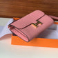 HM Constance Togo Long Wallet 21cm/8.3in Gold Toned Hardware For Women Pink