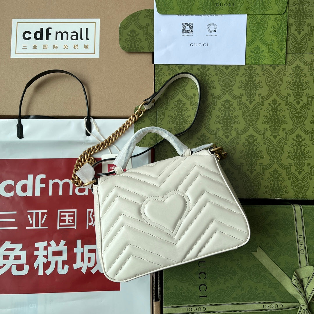 gg Marmont Mini Top Handle Bag White For Women, Women&#8217;s Bags 8.3in/21cm gg ‎547260 DTDIT 9022